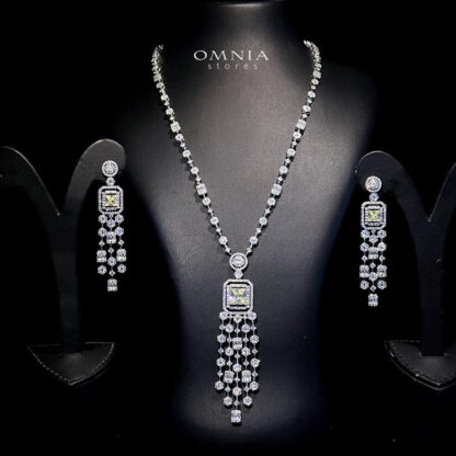 Omnia Nana Yellow Long chain Set Accessories High Quality Zircon Stone in Rhodium Plated - Image 3