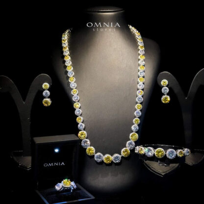 Omnia Sovana Long Chain Set in 92.5 Pure Silver Set High Quality Zircon Stone in Rhodium Plated - Image 3
