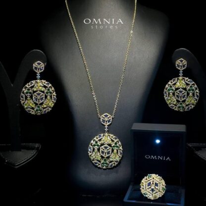 Omnia Alali Green Golden Medallion Set in High Quality Simulated Diamonds - Image 2