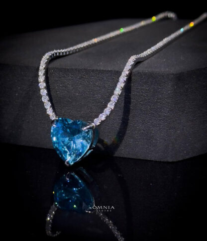 Omnia Heart Sky Blue Necklace 92.5 Pure Silver Jewelry in High Quality Simulated Diamonds - Image 15