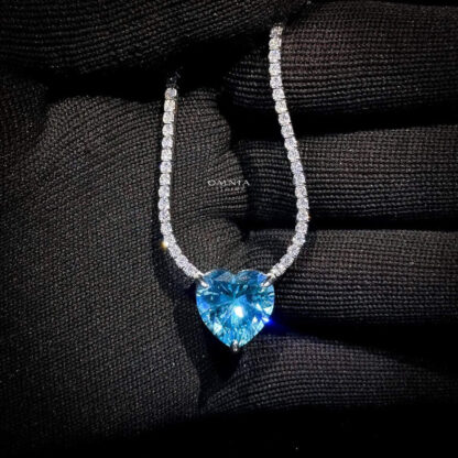 Omnia Heart Sky Blue Necklace 92.5 Pure Silver Jewelry in High Quality Simulated Diamonds - Image 16