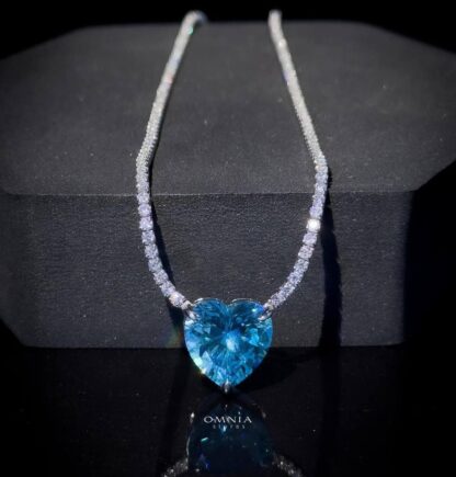 Omnia Heart Sky Blue Necklace 92.5 Pure Silver Jewelry in High Quality Simulated Diamonds - Image 14