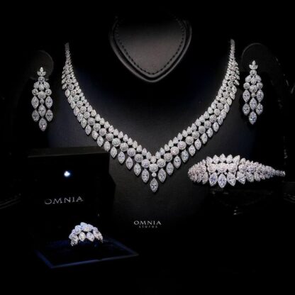 Omnia Bonnie White Bridal Full Set Accessories in High Quality Zircon Stone in Rhodium Plated - Image 16