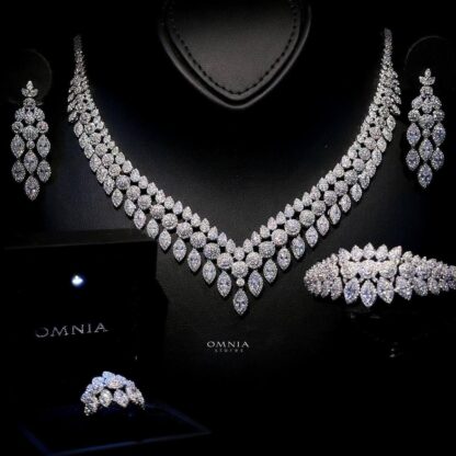 Omnia Bonnie White Bridal Full Set Accessories in High Quality Zircon Stone in Rhodium Plated - Image 17