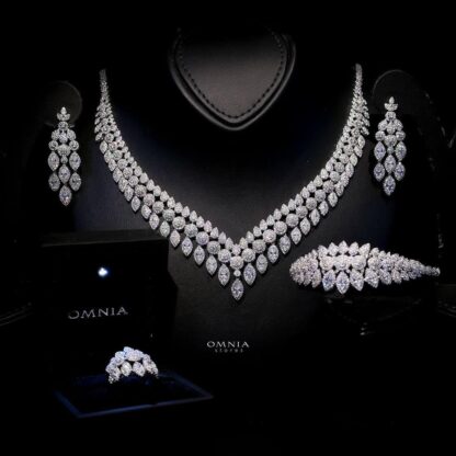 Omnia Bonnie White Bridal Full Set Accessories in High Quality Zircon Stone in Rhodium Plated - Image 2