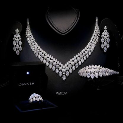 Omnia Bonnie White Bridal Full Set Accessories in High Quality Zircon Stone in Rhodium Plated - Image 14