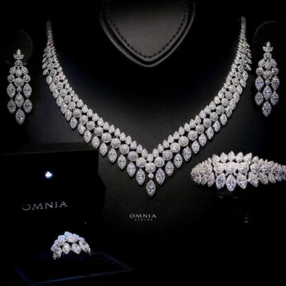 Omnia Bonnie White Bridal Full Set Accessories in High Quality Zircon Stone in Rhodium Plated - Image 15