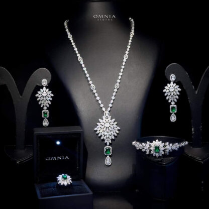Omnia Duha Green Long chain Full Accessories in High Quality Zircon Stone Rhodium Plated - Image 2