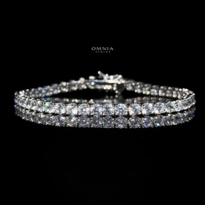 Omnia Imani White Radiant-Cut Tennis Bracelet 3.5mm in 92.5 Silver with Simulated Diamonds - Image 3