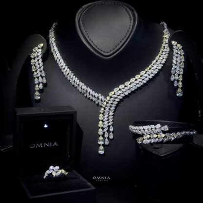 Omnia Rasel Yellow Bridal Full Set in High Quality Zircon Stone in Rhodium Plated - Image 3