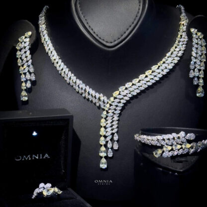 Omnia Rasel Yellow Bridal Full Set in High Quality Zircon Stone in Rhodium Plated - Image 2