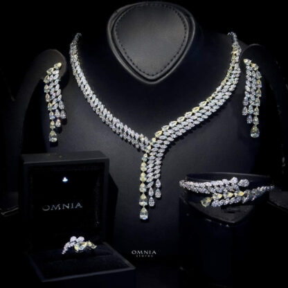 Omnia Rasel Yellow Bridal Full Set in High Quality Zircon Stone in Rhodium Plated