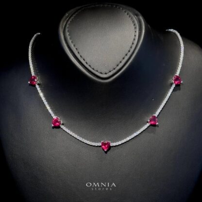 Omnia Louise Red Necklace 92.5 Silver In High Quality Simulated diamonds - Image 3