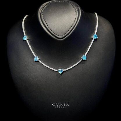 Omnia Louise Sky Blue Necklace In 92.5 Silver High Quality Simulated Diamonds