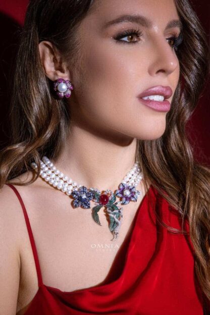 Omnia Nahla Fresh Real Water Pearl Set Accessories 92.5 Silver High Quality Simulated Diamonds - Image 2