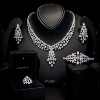 Omnia Minerva Bridal Full Set Accessories in High Quality Zircon Stone in Rhodium Plated