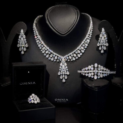 Omnia Minerva Bridal Full Set Accessories in High Quality Zircon Stone in Rhodium Plated