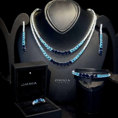 Omnia Ansa Blue Bridal Full Set Accessories High Quality Zircon Stone in Rhodium Plated
