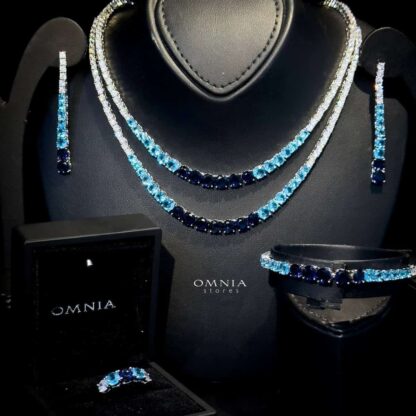 Omnia Ansa Blue Bridal Full Set Accessories High Quality Zircon Stone in Rhodium Plated - Image 2