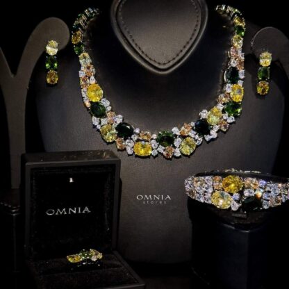 Omnia Artemis Yellow Green Multi Colored Zircon Stone Bridal Full Set Accessories in Rhodium Plated - Image 2