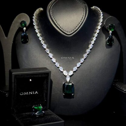 Omnia Audrey Green Full Set Accessories in High Quality Zircon Stone in Tarnish Resistant Plating - Image 2