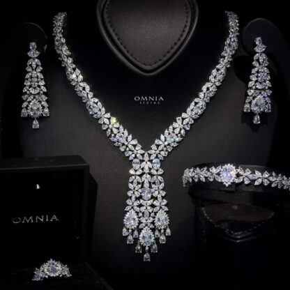 Omnia Shamma White Bridal Full Set High Quality Zircon Stone in Rhodium Plated - Image 3
