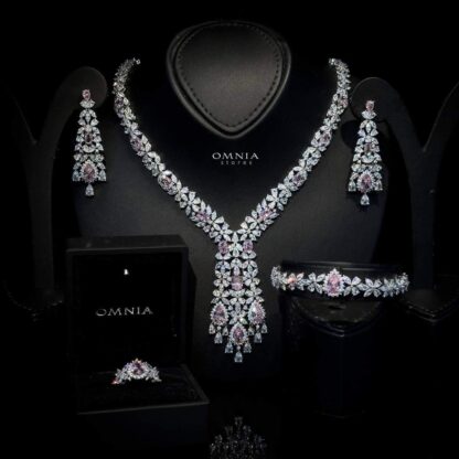 Omnia Shamma Pink Bridal Full Set High Quality Zircon Stone in Rhodium Plated