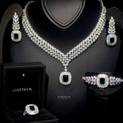 Omnia Shikha Green Bridal Full Set Accessories High Quality Zircon Stone in Rhodium Plated - Image 2
