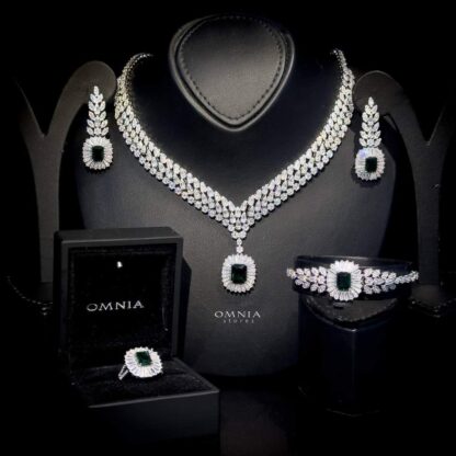 Omnia Shikha Green Bridal Full Set Accessories High Quality Zircon Stone in Rhodium Plated