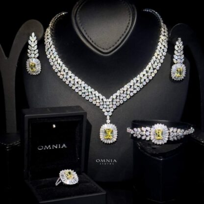 Omnia Shikha Yellow Bridal Full Set Accessories High Quality Zircon Stone in Rhodium Plated - Image 3