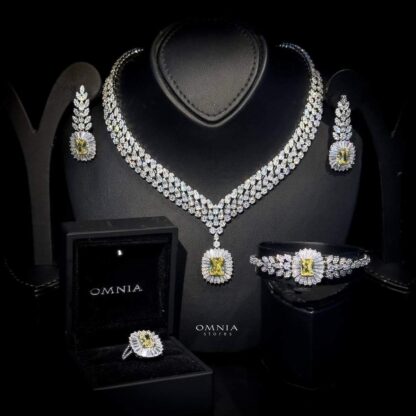 Omnia Shikha Yellow Bridal Full Set Accessories High Quality Zircon Stone in Rhodium Plated