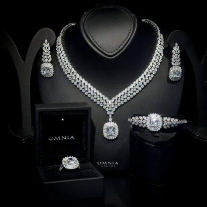 Omnia Shikha White Bridal Full Set Accessories High Quality Zircon Stone in Rhodium Plated
