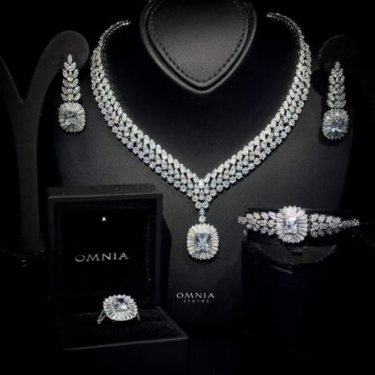 Omnia Shikha White Bridal Full Set Accessories High Quality Zircon Stone in Rhodium Plated - Image 2