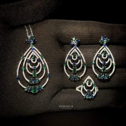 Omnia Mira Green & Blue Set Accessories in High Quality Zircon Stone