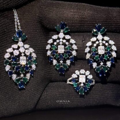 Omnia Ashwaq Green Set Accessories in High Quality Zircon Stone - Image 2