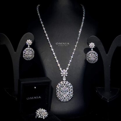 Omnia Sama White Long Chain Full Set Accessories High Quality Zircon Stone In Rhodium Plated - Image 2