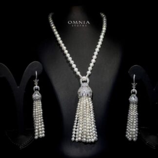 Omnia Munira Leopard Fresh Real Water Pearl Set in 92.5 Silver High Quality Simulated diamonds