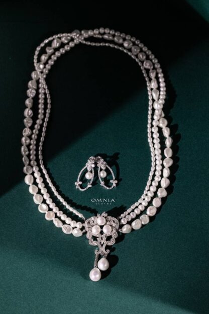 Omnia Elif Fresh Real Water Pearl Set in 92.5 Silver High Quality Simulated diamonds - Image 5
