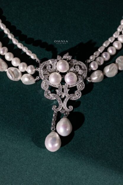 Omnia Elif Fresh Real Water Pearl Set in 92.5 Silver High Quality Simulated diamonds - Image 3
