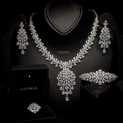 Omnia Mona White Set Accessories in High Quality Zircon Stone Rhodium Plated - Image 2