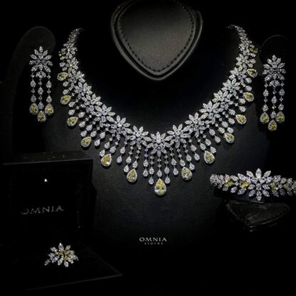 Omnia Nada Bridal Full Set Accessories in High Quality Zircon Stone Rhodium Plated