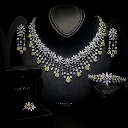 Omnia Nada Bridal Full Set Accessories in High Quality Zircon Stone Rhodium Plated - Image 2