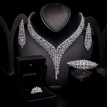 Omnia Lubna White Set Accessories in High Quality Zircon Stone Rhodium Plated
