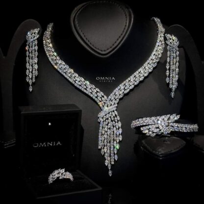Omnia Fatma White Bridal Full Set in High Quality Zircon Stone in Rhodium Plated