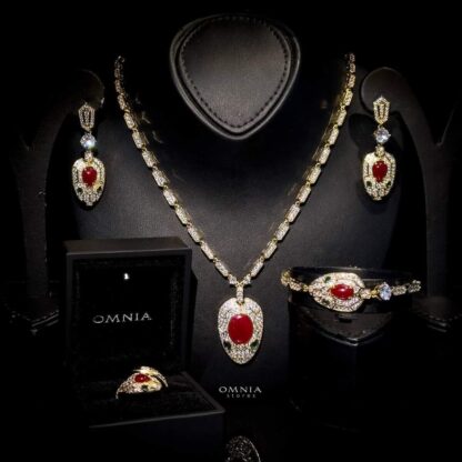 Omnia Valentina Red Golden Set Accessories High Quality Zircon Stone in Rhodium Plated