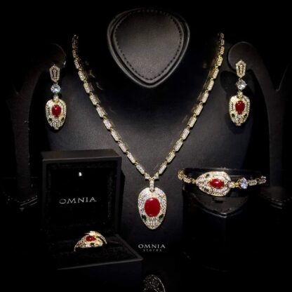 Omnia Valentina Red Golden Set Accessories High Quality Zircon Stone in Rhodium Plated - Image 3