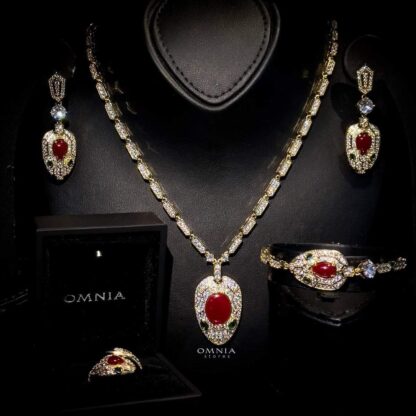 Omnia Valentina Red Golden Set Accessories High Quality Zircon Stone in Rhodium Plated - Image 2