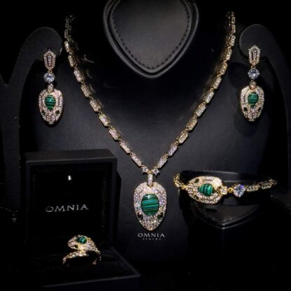 Omnia Valentina Green Golden Set Accessories High Quality Zircon Stone in Rhodium Plated - Image 2