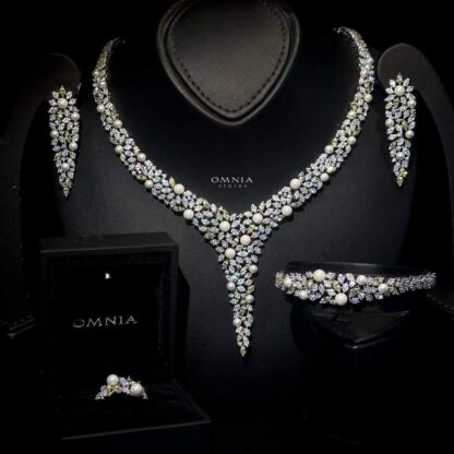 Omnia Devon White Bridal Full Set Accessories High Quality Zircon Stone in Rhodium Plated - Image 8