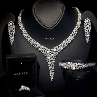Omnia Devon White Bridal Full Set Accessories High Quality Zircon Stone in Rhodium Plated - Image 9